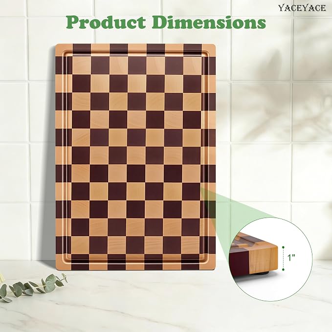 Wooden Cutting Boards for Kitchen, Large Size 16.5"x12" Acacia Wood Cutting, Thick Wood Checkered Chopping Boards for Home, Kitche, Foods