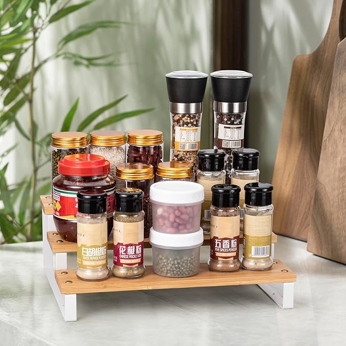Spice Rack Kitchen Cabinet Organizer - 3 Tier Seasoning Organizer Shelf, Step Spice Storage Holder for Kitchen Cabinet, Pantry, Cupboard, Countertop