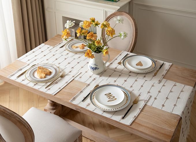 Boho Placemats Set of 6 for Dining Table Decor, Woven Cloth Place Mats for Farmhouse Rustic Kitche Home Decor, Cotton Placemats 13 x 19 Inch, Taupe and Beige Table mats