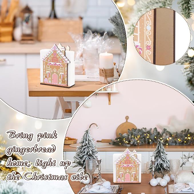 Namalu Christmas Napkin Holder for Tables Gingerbread House Napkin Holder Wooden Xmas Cute Cocktail Tissue Dispenser Wood Farmhouse Modern Tissue Dispenser for Storage