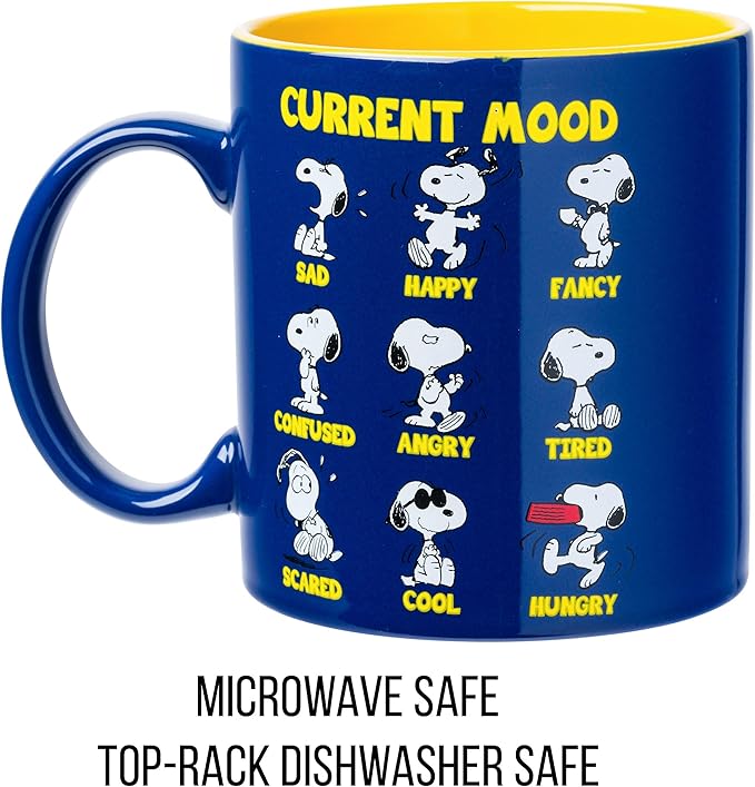Silver Buffalo Peanuts Featuring Snoopy's Current Mood Various Emotions. Ceramic Mug, 20 Ounces