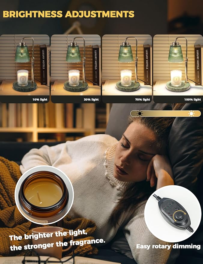 GODONLIF Candle Warmer Lamp with Timer Dimmable, Birthday Gifts for Women Mom, House Warming Gifts New Home Decor, Wax Melt Warmer for Jar Candles with 2 Bulbs, Green Marble Base