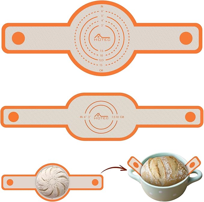 HOTEC 2 Pcs Silicone Bread Sling for Dutch Oven, 0.7MM Thickened Heat Resistant to 500°F Non-Stick Baking Mat with Long Handle Easy to Transfer Sourdough Bread, Dutch Oven Liners Baking Supplies