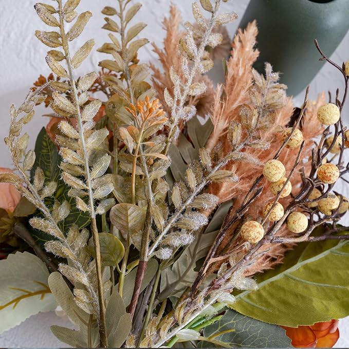 17-inch Artificial Fake Faux Flowers Silk Flower Arrangements Bouquets with Dandelions, Dahlias, Hydrangeas, Sunflowers, Roses, Astilbes and Shooting Star Branches(Autumn Haze)