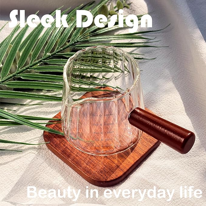 Espresso Measuring Cup with Handle, Espresso Pouring Cup, Espresso Shot Cup, 6oz Glass Measuring Cup For Coffee, Milk, Tea, Baking and Cooking (Clear 180ml)