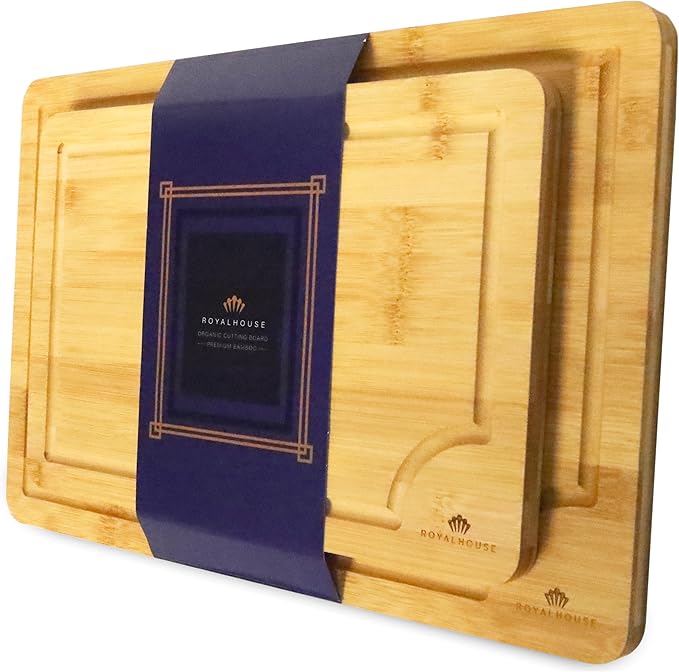 2 Pack Cutting Board Large15x10x0.5 and Medium 12x8x0.5 Bamboo Cutting Boards for Kitchen with Juice Groove and Kitchen Chopping Board for Meat Cheese board Heavy Duty Serving Tray