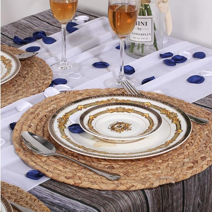6 Pack Round Woven Placemats,13 inch Plate Chargers Natural Wicker Placemats Water Hyacinth Straw Braided Tablemats Rattan Tablemats Rustic Weave Placemats for Dining Table