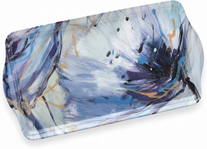 Pimpernel Blooms in Lilac Collection Sandwich Tray | Serving Platter | Crudité and Appetizer Tray for Indoor and Outdoor use | Made of Melamine | Measures 15.1" x 6.5" | Dishwasher Safe