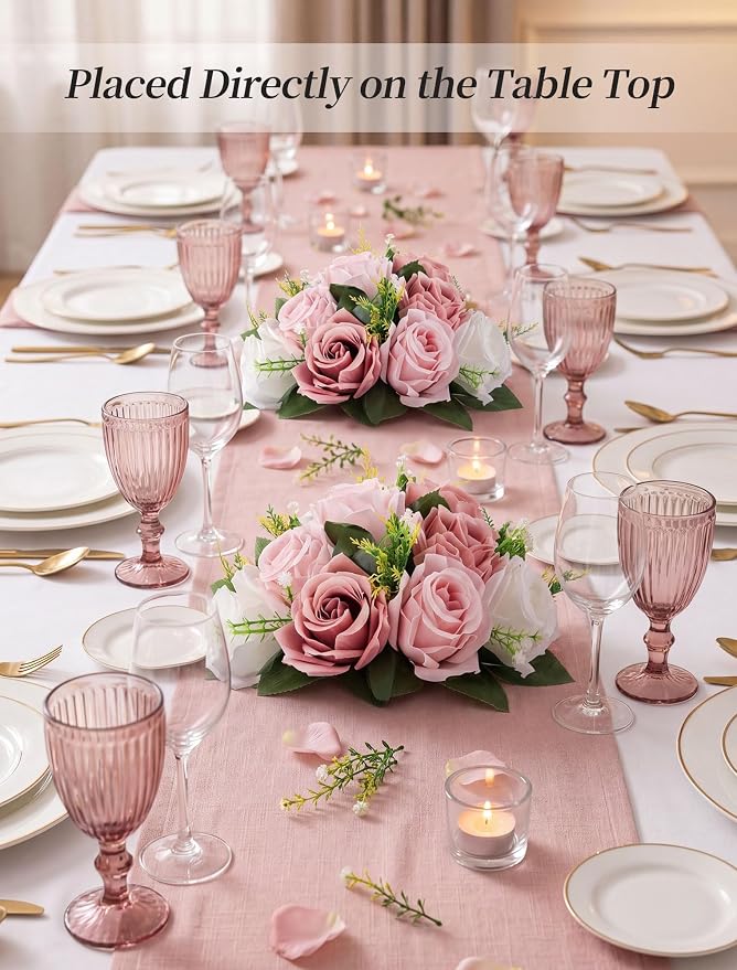 BLOSMON Dusty Rose Flowers Centerpieces: 6 Pcs Pink Roses Artificial Flowers Balls for Wedding Dinning Table - Fake Silk Kissing Floral Arrangement for Home Party Event Decor