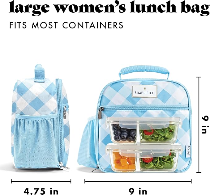 Fit & Fresh Lunch Bag For Women, Insulated Womens Lunch Bag For Work, Large Lunch Box For Women With Two Matching Containers, Townsend Lunch Bag, Carolina Gingham