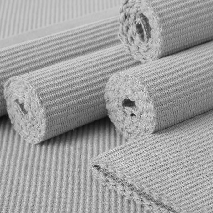 Encasa XO Dining Placemat Set of 6 | Light Grey Color | Fine Ribbed Cotton Table mat | Size 19x13 in | Machine Washable
