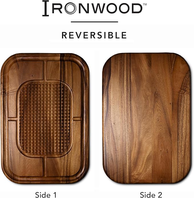 Ironwood Gourmet Gansevoort Large Carving Board, 16" x 24" Acacia Reversible Wood Cutting Board with Juice Groove and Grip Pad