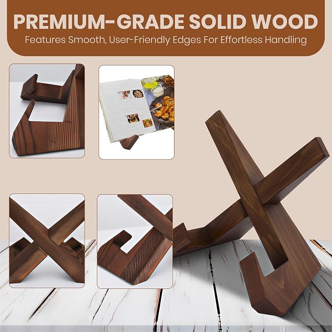 DI'FRANT® Wooden Cookbook Stand for Kitchen | Premium Cookbook Holder with Sturdy Design | Multi-Angle Recipe Book Holder for Cooking, Tablet, and Reading Support