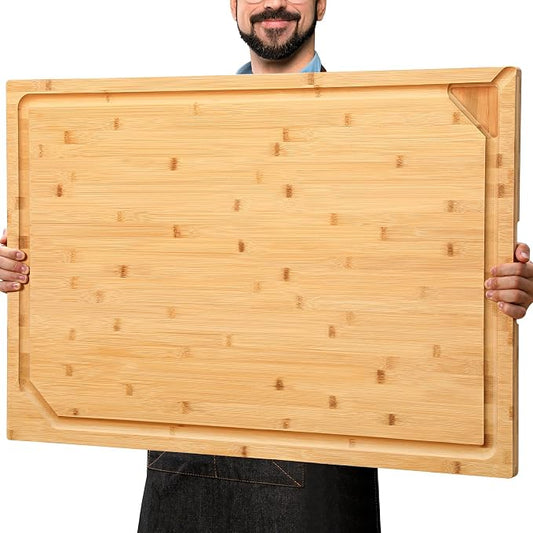 36 x 24 Extra Large Bamboo Cutting Board for Kitchen, Cutting Board Stove Top Cover with Handle, Butcher Block Chopping Board with Juice Groove, Large Charcuterie Board Over the Sink