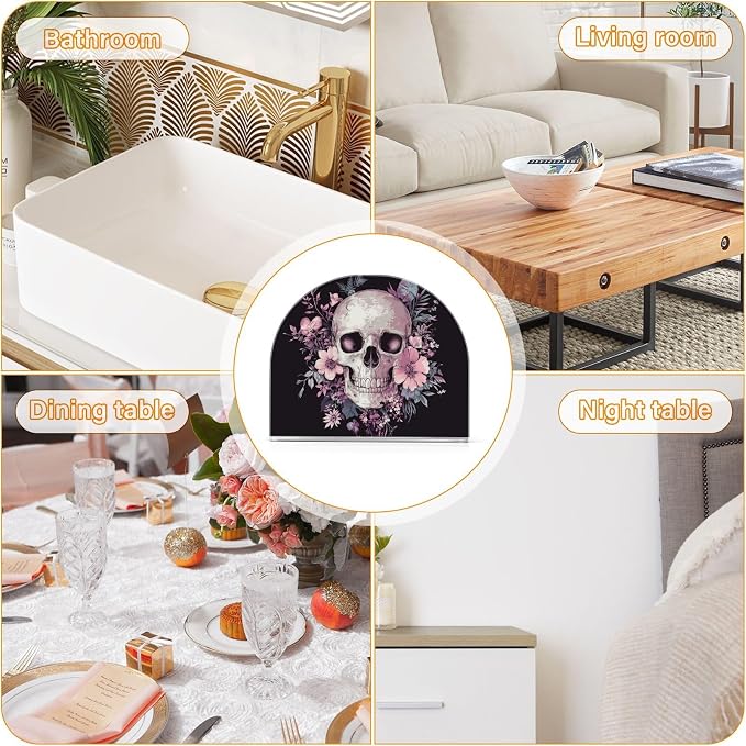 Fustylead Skull and Floral Gothic Black and Purple Napkin Holder for Table Acrylic Vertical Napkin Holders for Paper Napkins Decor Napkin Dispenser for Home Party Dining Cocktail Kitchen, 2 Pack