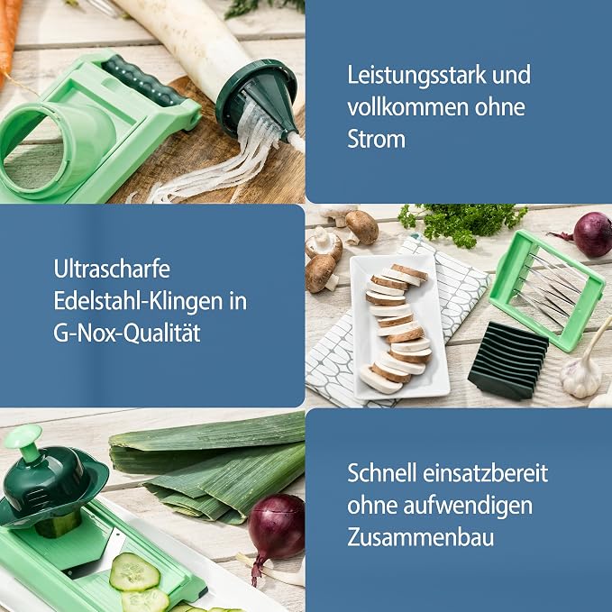 Mandoline Slicer with Cut-Resistant Gloves and Blade Guard – Adjustable Mandolin Vegetable Slicer and French Fry Cutter, Food Slicer, Vegetable Julienne – Thick Sharp Stainless Steel Blades (Black)