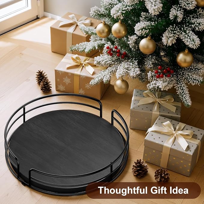 Optish 10" Lazy Susan Turntable for Table Top, Wooden Lazy Susan Organizer for Cabinet, Kitchen, Countertop, Pantry, Spice Organizer, Bathroom, Vanity, Table Decor, Black, Non-Slip Bottom