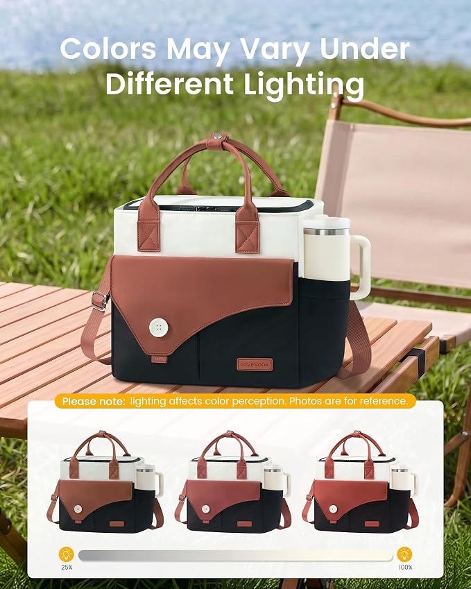 LOVEVOOK Insulated Lunch Bag for Women, Wide Opening Leakproof Cooler Bag with Cup Holder and Shoulder Strap, Adult Large Lunch Box for Work Teacher Nurse