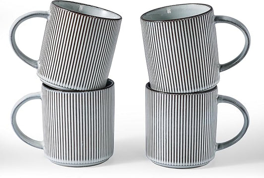 famiware Coffee Mug Set for 4, Star 16 oz Catering Mugs Cup Set with Handle for Coffee, Tea, Cocoa, Milk - Ceramic Stoneware Drinkware Set, Smoky Blue