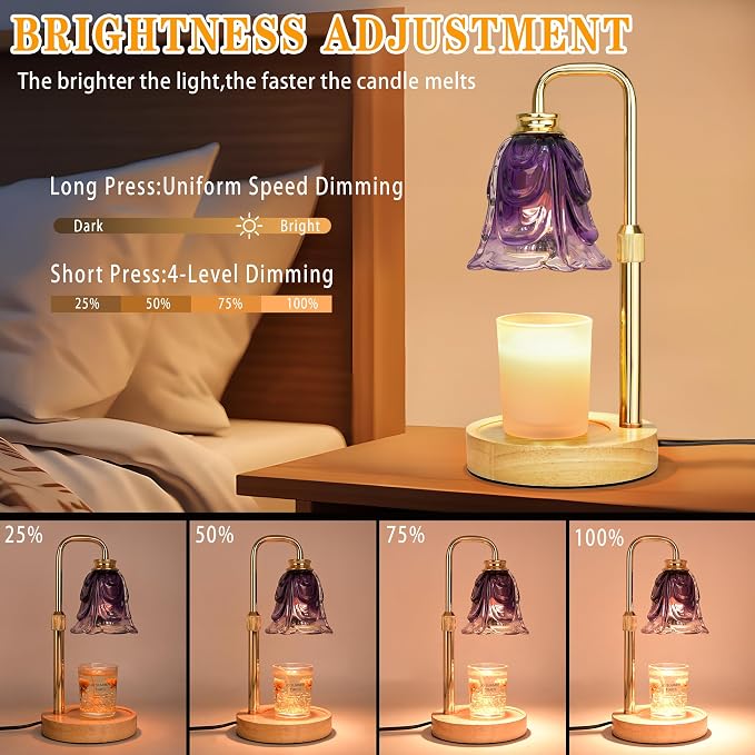 XJZJY Candle Warmer Lamp with Timer Dimmer, Adjustable Height Purple Candle Wax Warmer, Christmas Birthday Gift for Mom Women, House Warming Gifts for New Home Bedroom Decor,Gradient Purple