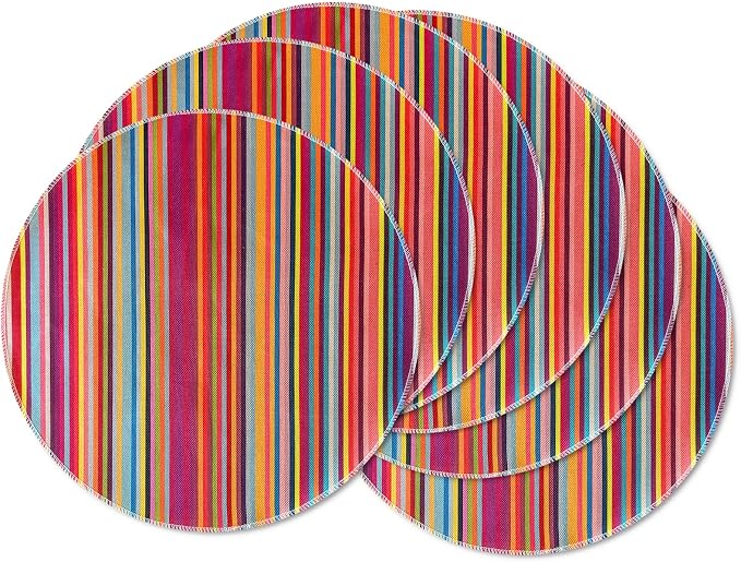Niviy Bright Colorful Striped Round Placemats Set of 6, 12x18 Inch Mexican Rainbow Colored Geometric Pattern Table Mats for Holiday Party Kitchen Dining Room Decoration