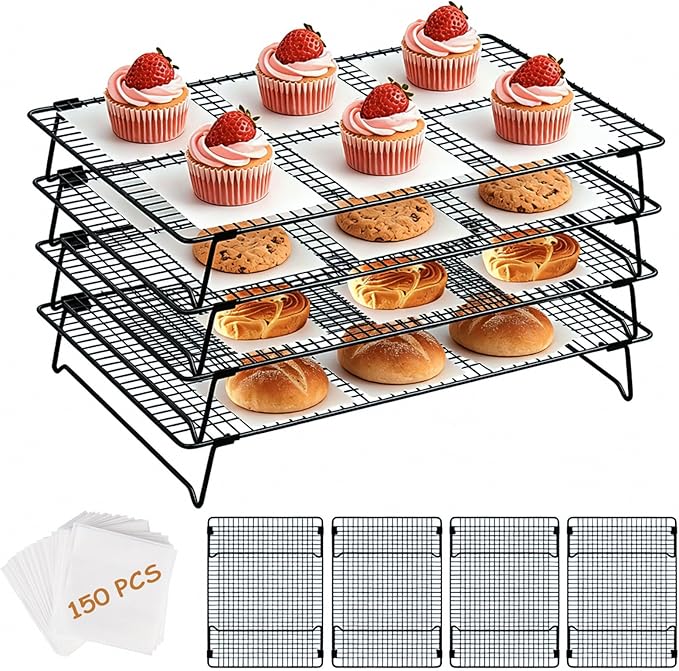 Cooling Rack for Baking 4 Tier, 17" * 11" Cookie Cooling Wire Rack for Roasting Grilling, Stackable Baking Racks for Cooking, Bread, Pizza, Cake, Oven and Dishwasher Safe
