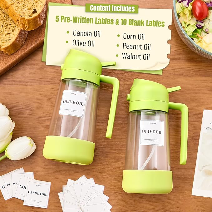 PARACITY 2 in 1 Oil Dipenser Bottle with Silicone Bottom (Green-2PCS)