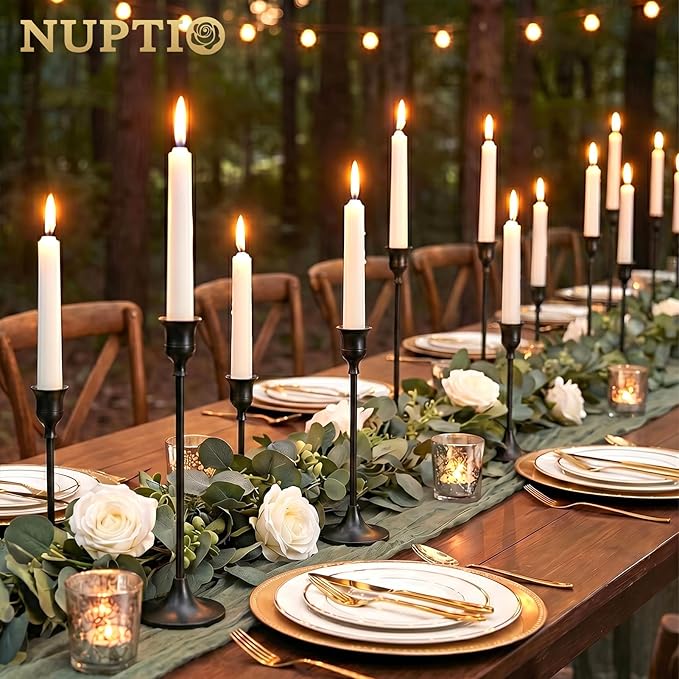 Nuptio Black Candle Holder Candlestick Holders Candle Sticks Holder Tapered Candle Holder Gothic Taper Candle Holders for Halloween Christmas Party Mantel Dinner Home Decoration 2 Sets(6 Pcs)