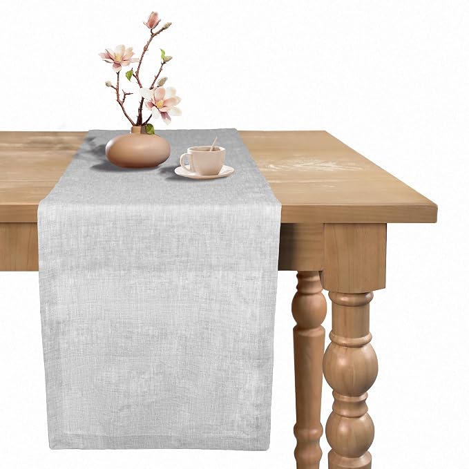100% Pure Linen Table Runner 90 Inches Long, Coffee Table Runner,Farmhouse Style, 14×90 Inches, Perfect for Spring, Summer, Dining Table, Holiday Decor and Dresser -Athena -Oyster Grey