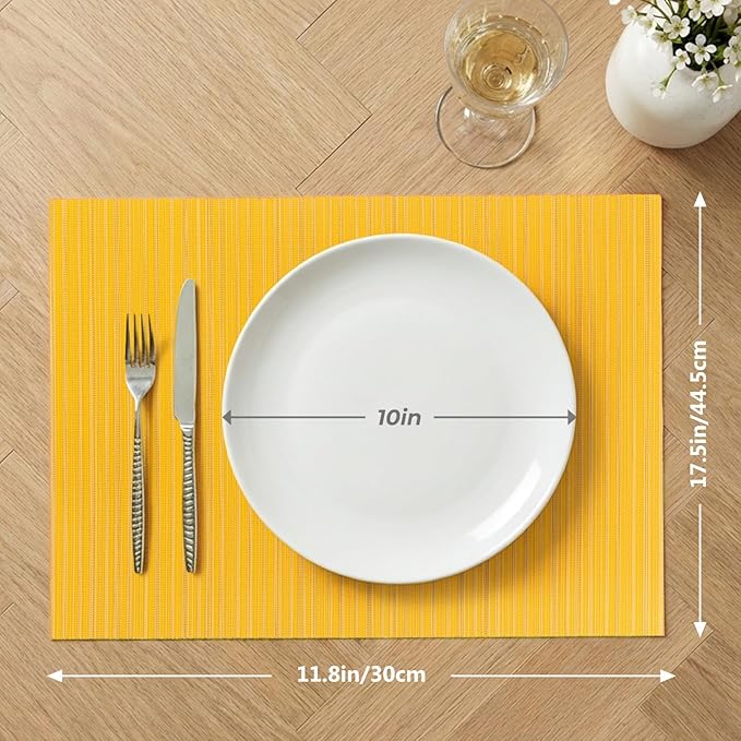 AHHFSMEI Placemats Set of 6 Woven Vinyl Non-Slip Heat Resistant Stain Resistant Easy Clean Place mats for Dining Table(Yellow)