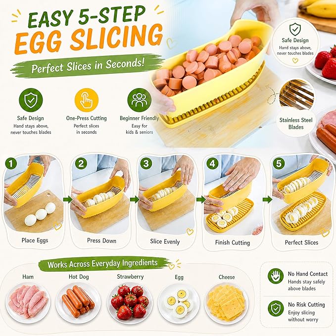 JAYVAR Extra Large Banana Slicer, Spam Slicer, Egg Cutter for Hard Boiled Eggs, Cheese Butter Cutter for Hot Dog Slicing, Multipurpose Strawberry Slicing Kitchen Gadgets for Fruits and Vegetables