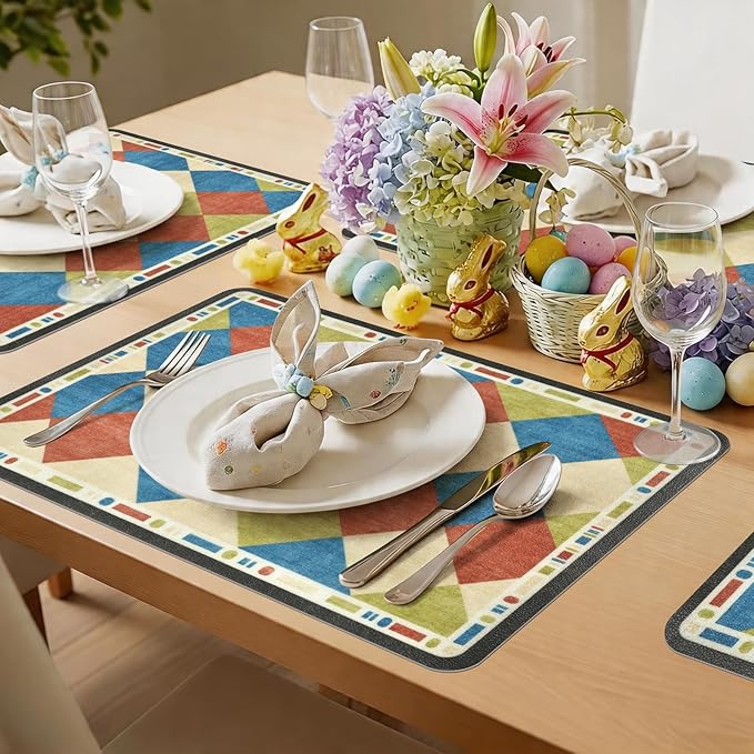 Vinyl Placemats Set of 4-12x17 Inch - Heat Resistant Washable Place Mats Waterproof Non-Slip Wipeable Table Mats for Dining Table Decor, Indoor/Outdoor Plastic Mat