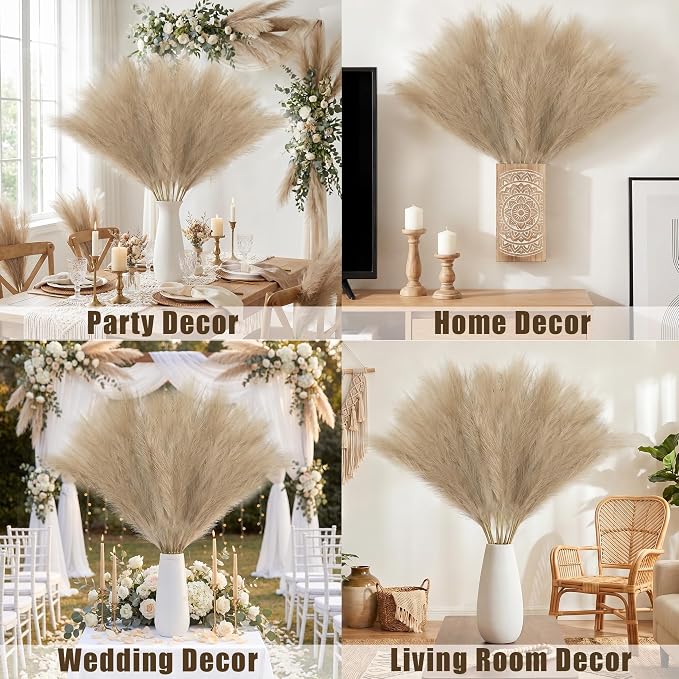 TORONTOKYO Pampas Grass Tall, 8PCS 35.4 Brown Pampas Grass Decor, Large Artificial Pampas Grass for Floor Vase Filler, Wedding, Baby Shower, Home Decor