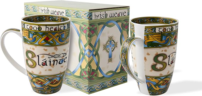 Irish Mug Slainte Set of 2 Ceramic Gift Box from the Irish Weave Collection Cups New Bone China Capacity 400ml/14fl oz