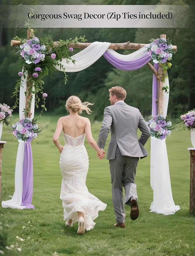 BLOSMON Purple Flowers Artificial for Decoration: 2 Pieces 9.5 Inch Fake Flower Ball Centerpieces for Home Tables - Wedding Lilac White Rose Lavender Fake Silk Kissing Floral Arrangements