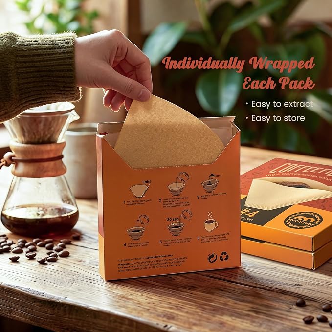 Metflavor #4 Cone Coffee Filters, Unbleached Coffee Filters 8-12 Cup, 100 Count with 2 Individual Packs for Easy Storage, Compatible with Ninja Pour Over Coffee Dripper, No Leak, Tear-Resistant