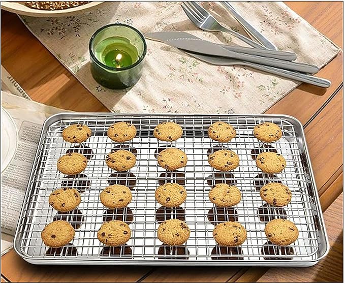 Line Roasting Racks, 1 Pcs 9.8 Inch x 7.3 Inch High Strength Stainless Steel Grill Racks for Baking and Cooling of Barbeque in Oven, Party, Dinning and Outdoors (9.8 inch)