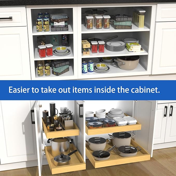 Wooden Pull out Cabinet Organizer 18" W x 21" D x 4.3" H, Heavy Duty Slide Out Drawers Pull-Out Home Organizers for Kitchen Cabinets