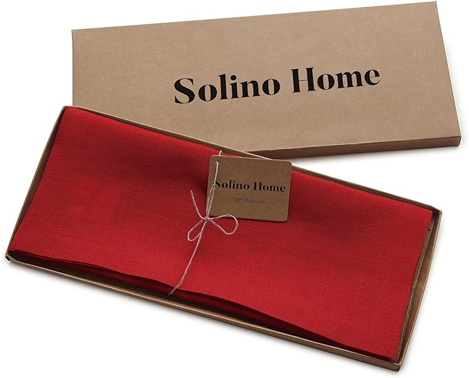 Solino Home Linen Red Table Runner 48 Inches - 100% Pure Linen Small Table Runner 14 x 48 Inch Ideal for Dresser and Coffee Tables - Fete - 4th of July