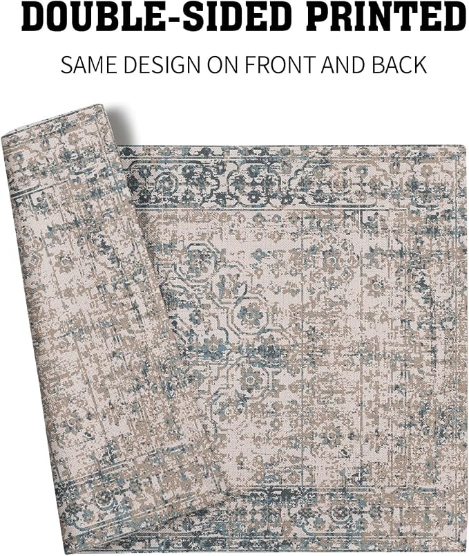 Grey Brown Ethnic Boho Placemats Set of 6 Bohemian Carpet Vintage Gray Linen Washable Kitchen Dining Table Mats Stain Heat-Resistant Desktop Decor Place Mats for Home Party Indoor 12x18 in