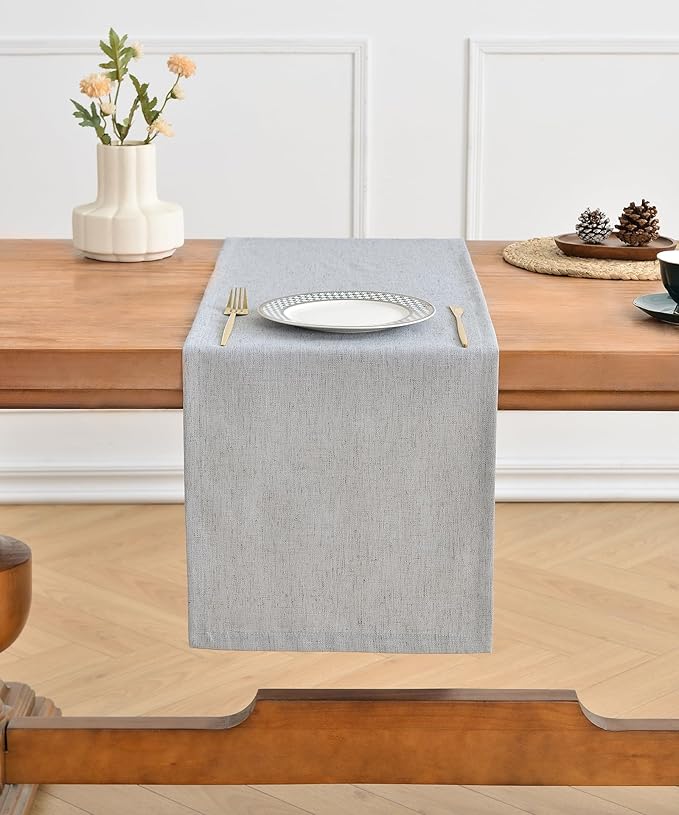Wracra Fabric Table Runners, Linen Style Table Runner 108 Inches Long,Silver Grey,13x108