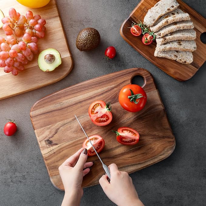 Acacia Wood Cutting Boards Set of 3 for Kitchen, Large Wooden Cutting Board Set, Thick Chopping Board,Butcher Block,Wooden Trays for Meat, Fruit Vegetable and Cheese