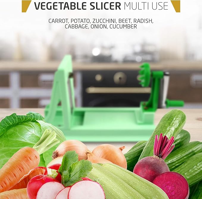 Vollum Japanese Turning Vegetable Spiralizer, Veggie Spiralizer For Fresh Zucchini, Squash, Butternut Squash with 1 Straight-Edged Blade and 3 Serrated Blades Multiple