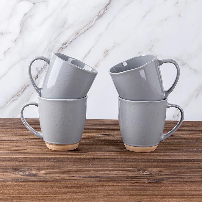 AmorArc 12oz Coffee Mugs set of 4, Stoneware Coffee Mugs with Rustic Terracotta Underside for Latte/Cappuccino/Milk/Cocoa, Dishwasher&Microwave Safe, Gray