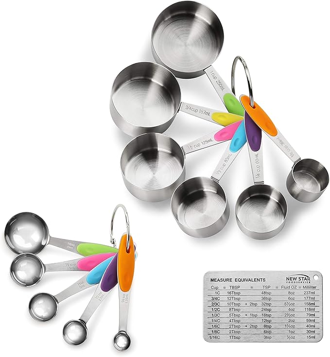New Star Foodservice Professional Stainless Steel 18/8 12-Piece Measuring Cup and Spoon Set