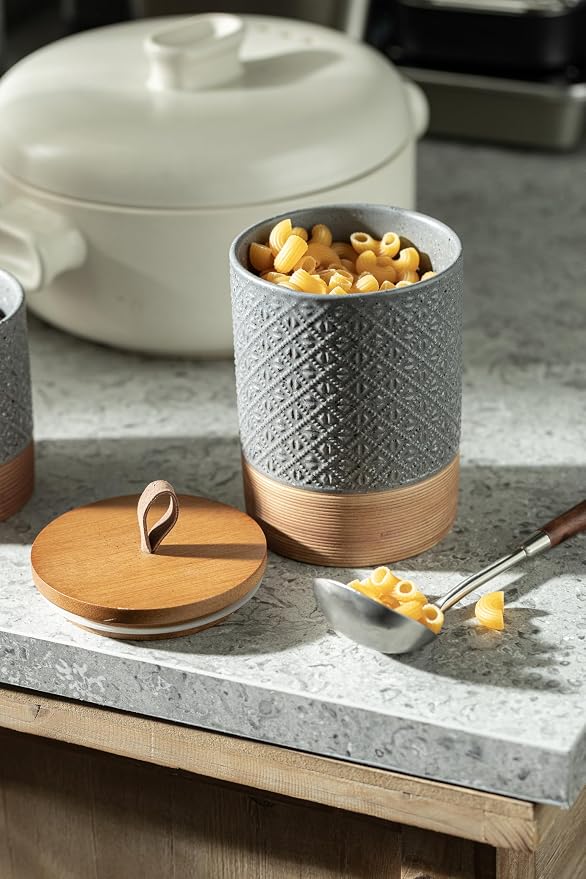 Miamolo Coffee Container Jar with Lid, Ceramic Food Storage Jars for Spice Sugar Cookie, Large Kitchen Canisters for Countertop Coffee Bar Accessories Housewarming Wedding Gift - Gray & 28 fl.oz