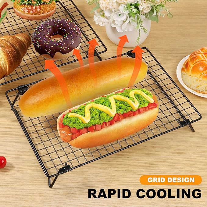 13.4" × 9.4" Stackable Cupcakes Cooling Racks – 2-Pack Nonstick Carbon Steel Baking Racks with Collapsible Legs, Cooking Rack Perfect for Cooking, Roasting, Grilling, Drying & Cooling Cookies