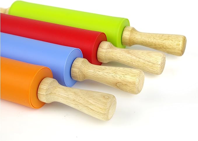 Silicone Rolling Pin for Baking Non-stick Rolling Pin Dough Roller Wooden Handle Kitchen Accessories Pastry Roller