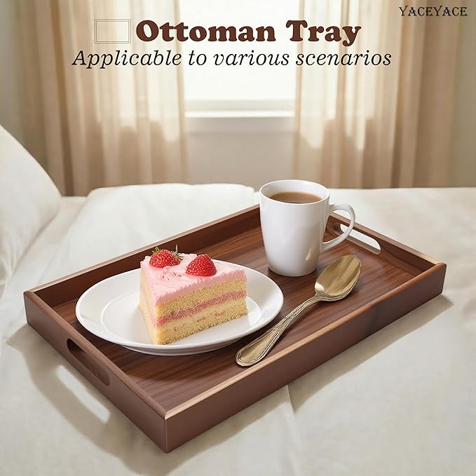 Wood Tray for Kitchen Counter, 12"x8"x1.5" Small Serving Tray with Handle for Ottoman, Coffee Table, Kitchen, Home Decor, Bathroom
