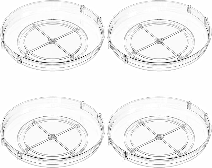 4 Pack Rotating Small Lazy Susan Turntable Organizer for Cabinet,9.5 Inch Clear Acrylic Spice Rack,Turn Table Organizers for Refrigerator,Kitchen,Pantry and Vanity Makeup,Bathroom Countertop Organizer